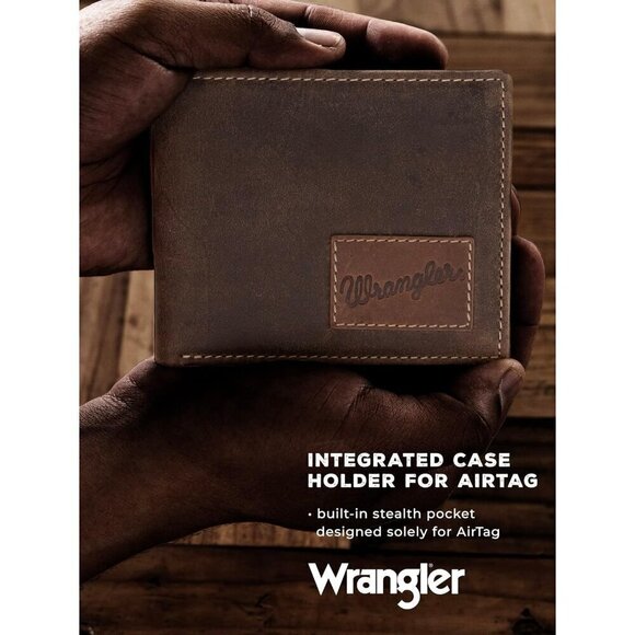 Men Brown Bifold Slim RFID Blocking Wallet with Stealth AirTag Holder Genuine - Picture 3 of 6